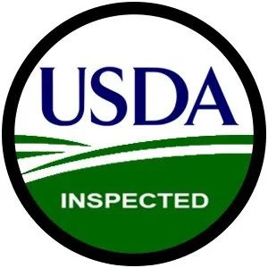 USDA Inspected logo with green fields and bold text.