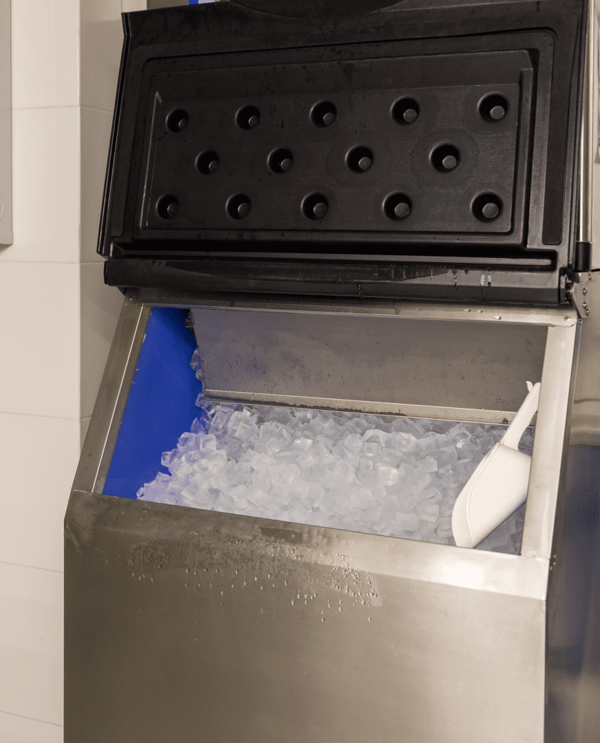 Open ice bin in kitchen