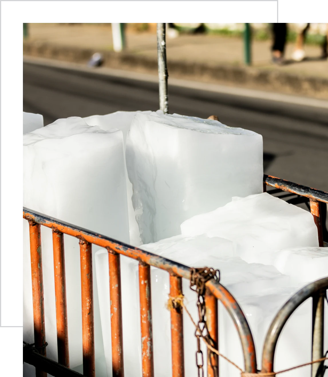 Street vendor ice blocks display